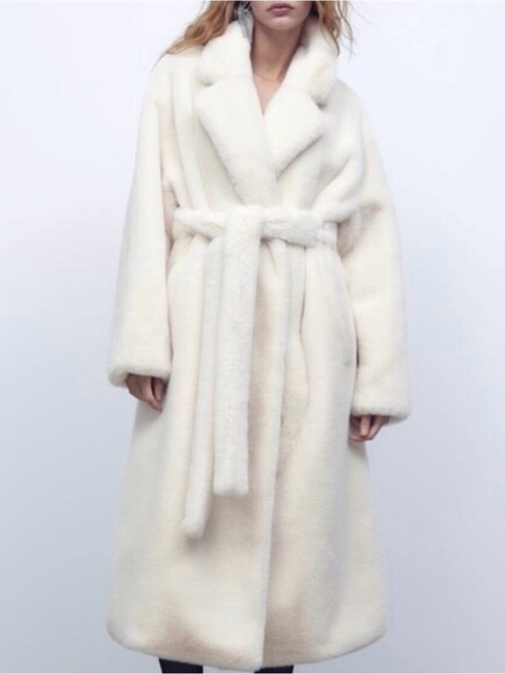 Zara Cream Faux Fur Coat